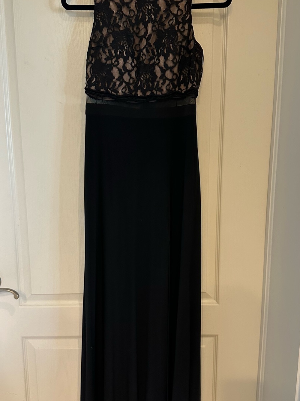 R&M Richards Black Lace Overlay Dress with Nude Lining